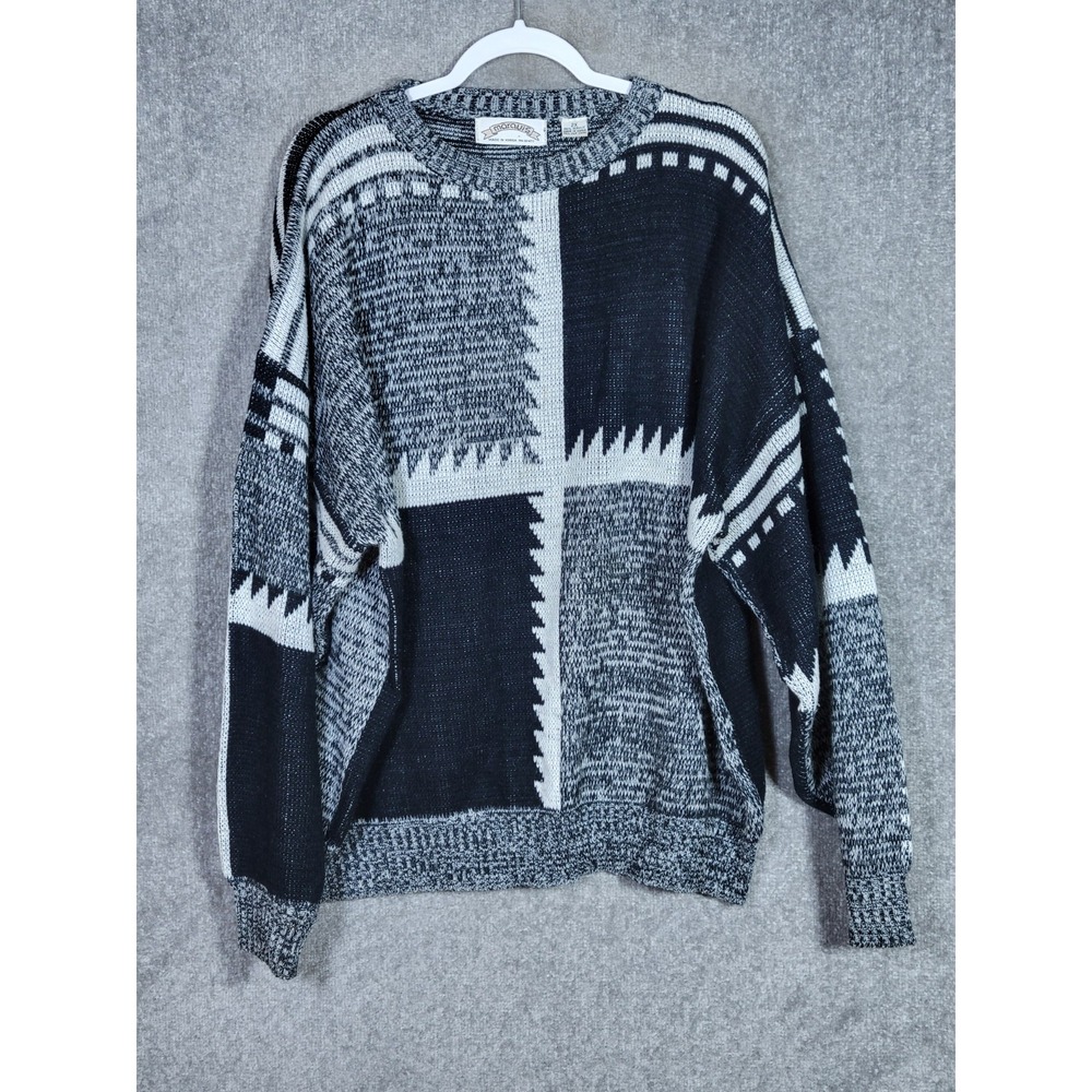 Vintage Marquis Sweater Mens Size 2X Black White Acrylic Drop Shoulder Crew Neck